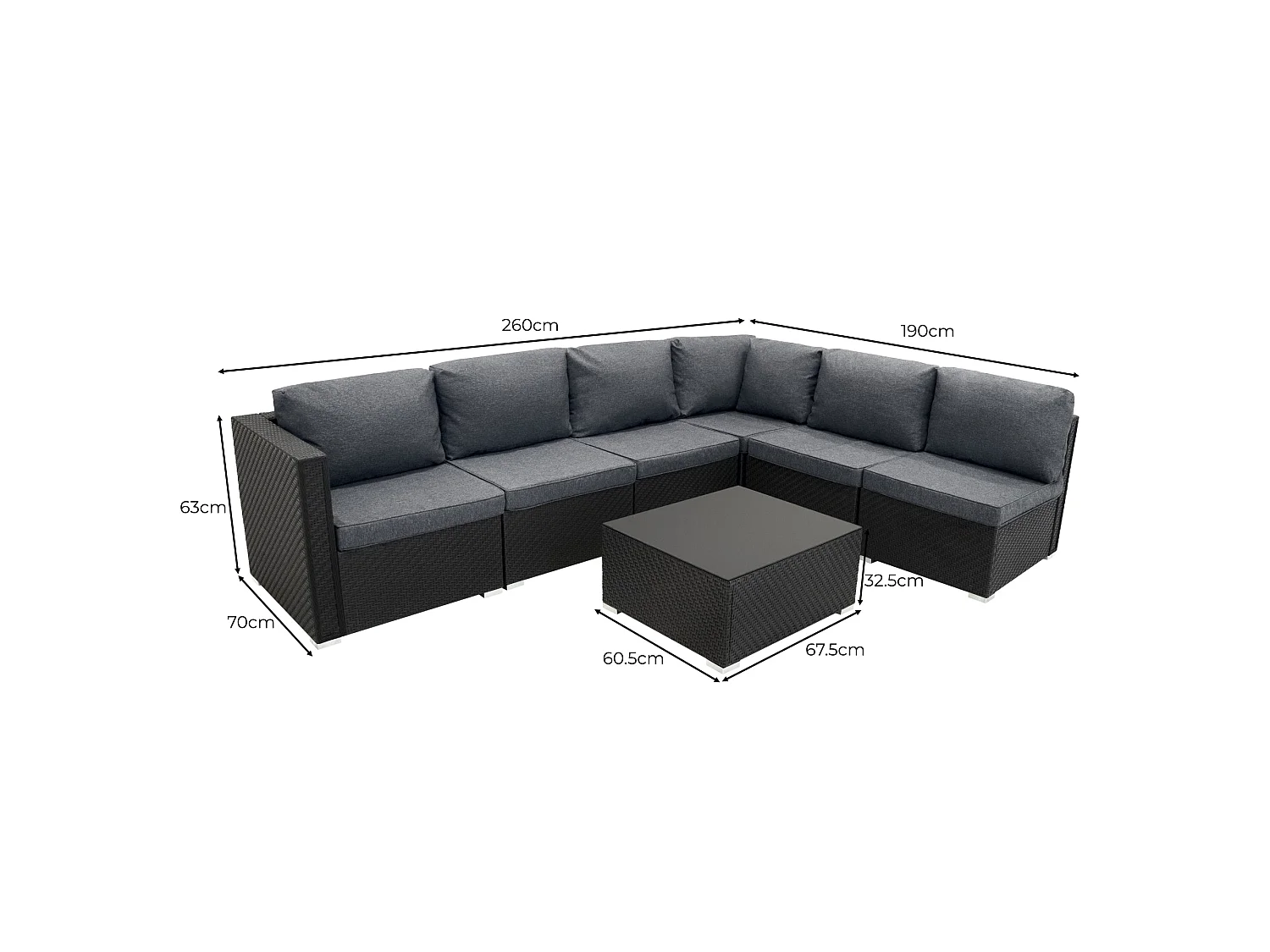 Rattan Modular 7 Piece Furniture Set & 996L Storage Box - Black
