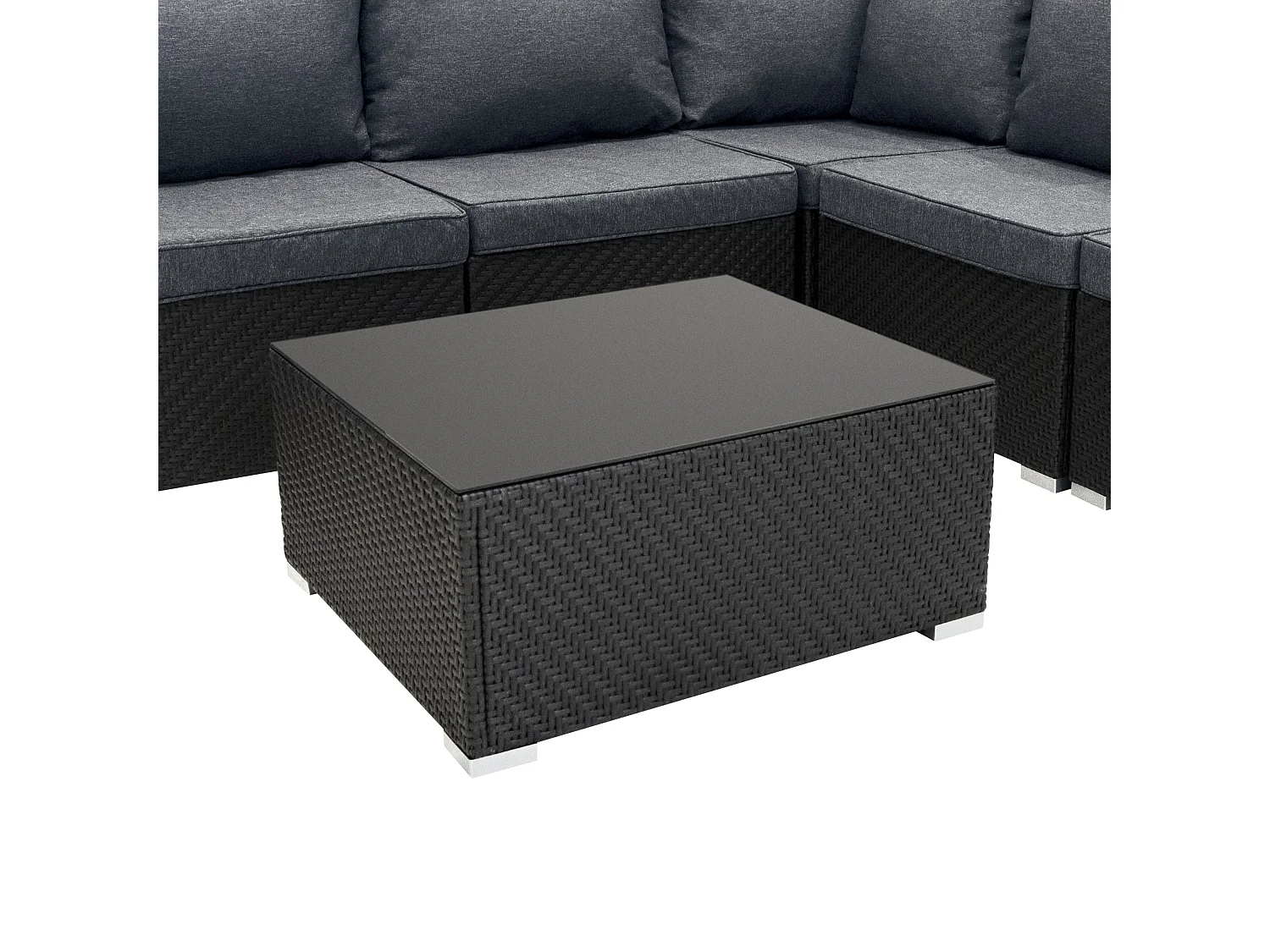 Rattan Modular 7 Piece Furniture Set & 996L Storage Box - Black