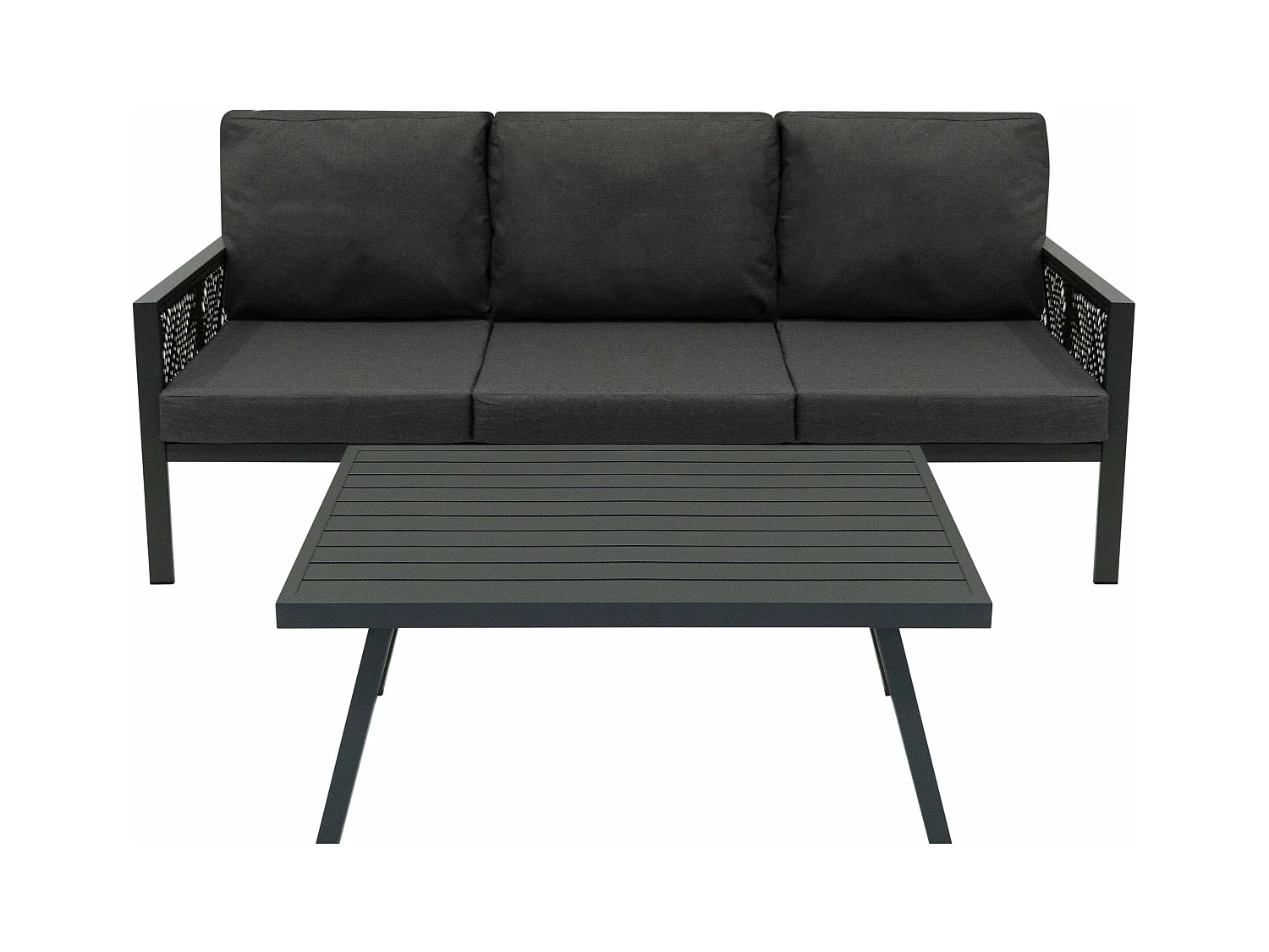 Ensemble de Jardin En Aluminium Gris 4 Pièces Salon de 3 Places Extérieur Modulaire Fauteuils Table Basse (Housse de Pluie INCLUS)