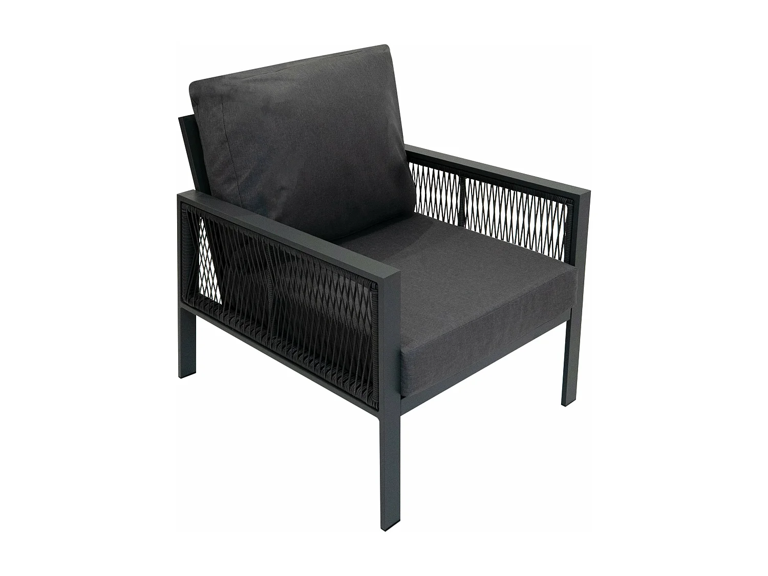 Ensemble de Jardin En Aluminium Gris 4 Pièces Salon de 3 Places Extérieur Modulaire Fauteuils Table Basse (Housse de Pluie INCLUS)