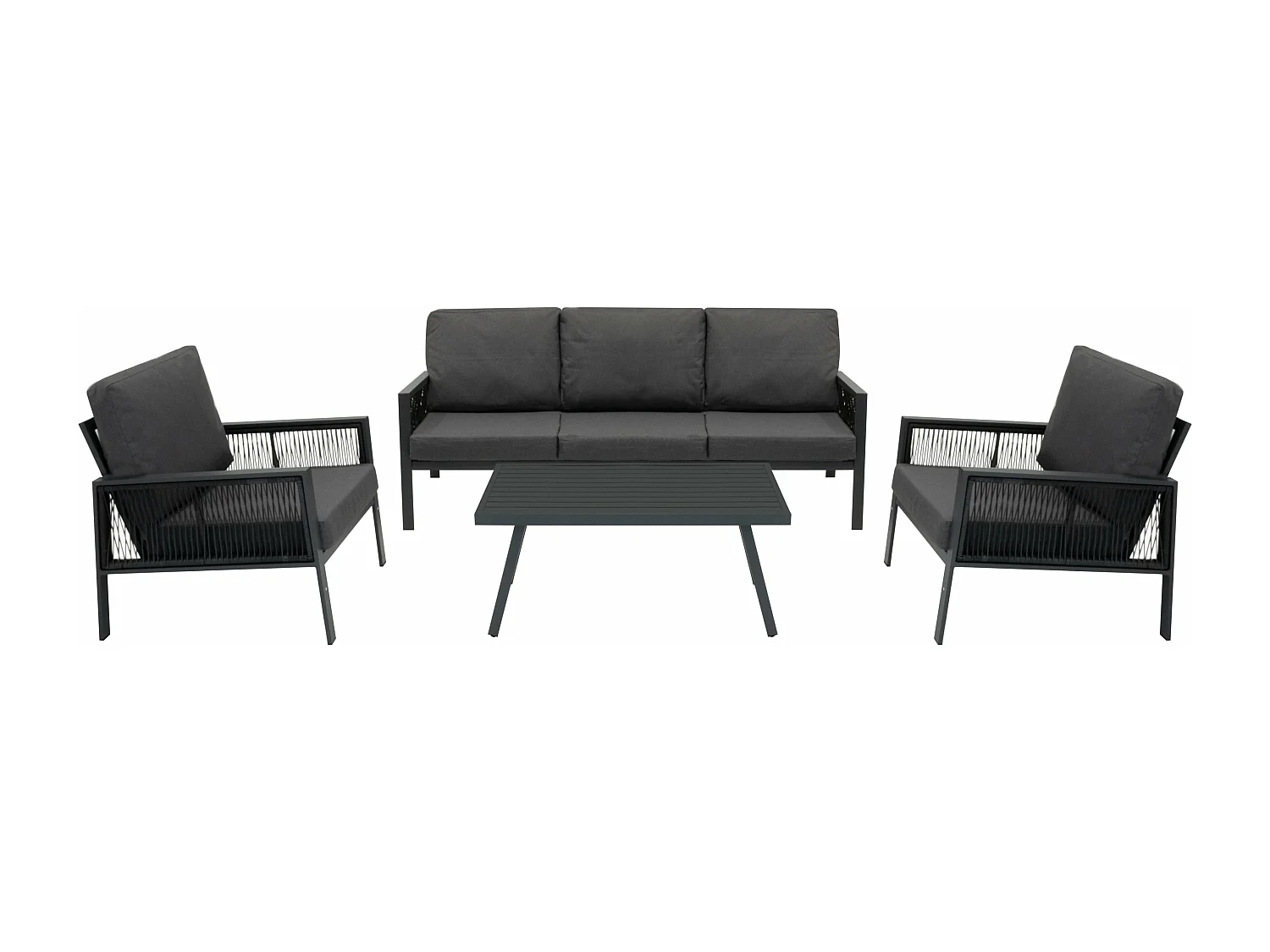 Ensemble de Jardin En Aluminium Gris 4 Pièces Salon de 3 Places Extérieur Modulaire Fauteuils Table Basse (Housse de Pluie INCLUS)