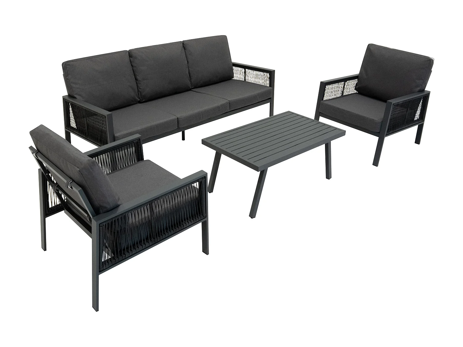 Set Mobili da Esterno 4 Pezzi in Alluminio Divano Tavolino Poltrone Grigio Antracite