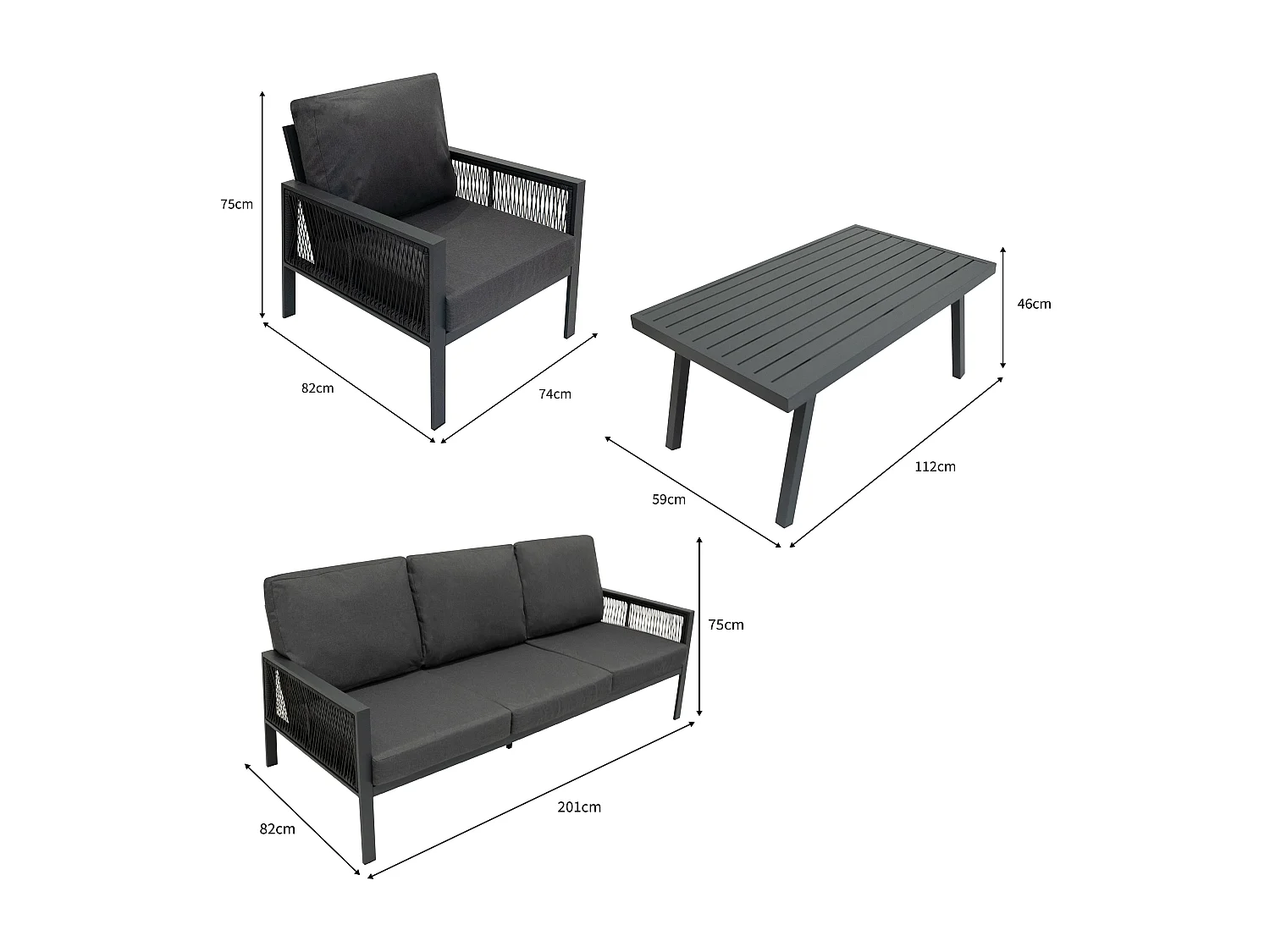 Set Mobili da Esterno 4 Pezzi in Alluminio Divano Tavolino Poltrone Grigio Antracite