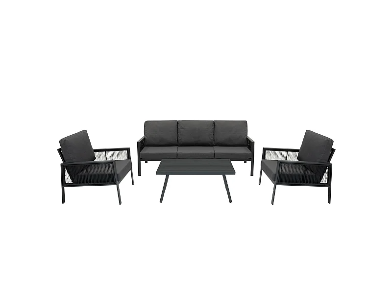 Ensemble de Jardin En Aluminium Gris 4 Pièces Salon de 3 Places Extérieur Modulaire Fauteuils Table Basse (Housse de Pluie INCLUS)