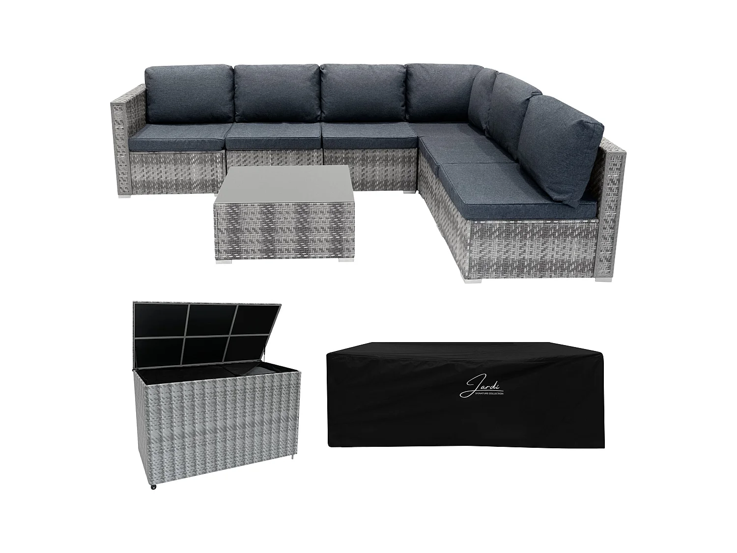 Rotan Modulaire 7-Delige Meubelset & 996L Opbergbox - Zwart