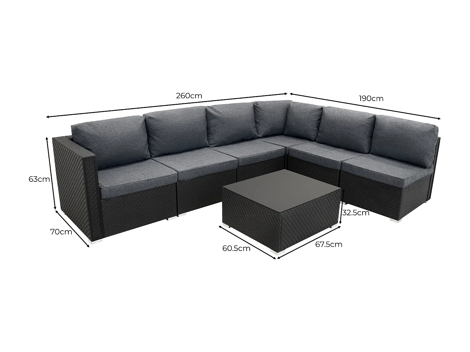 Set Mobili da Giardino 7 Pezzi in Rattan Nero