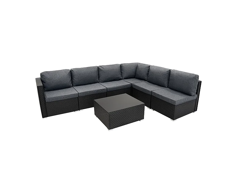 Rattan Modular 7 Piece Furniture Set - Black