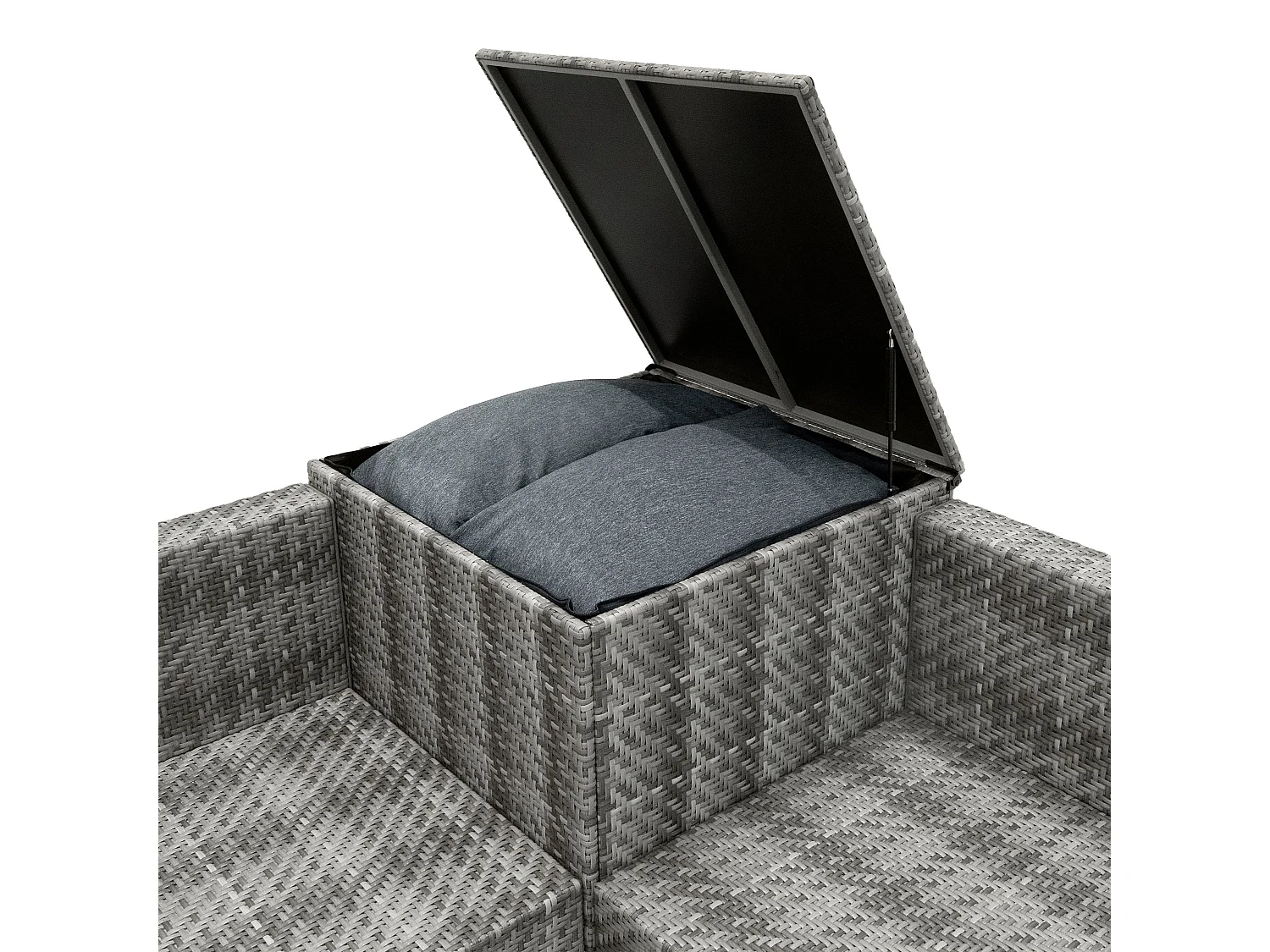 Salon de Jardin Modulaire en Rotin Gris 6 Pièces Canapé Coussins Table Basse