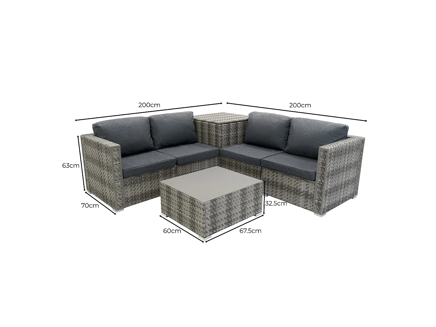 Rattan Modular 6 Piece Furniture Set – Grey