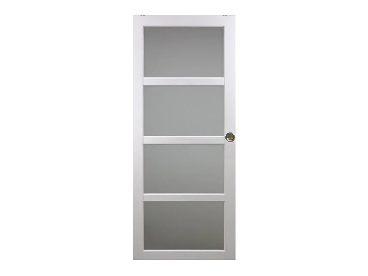 Porte Coulissante Tana Blanc Vitree H204 X L83 + Rail Alu Et Coquilles Gd Menuiseries