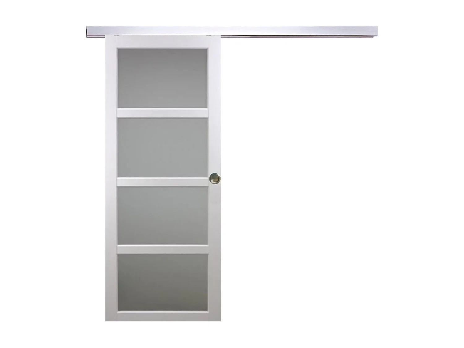 Porte Coulissante Tana Blanc Vitree H204 X L83 + Rail Alu Et Coquilles Gd Menuiseries