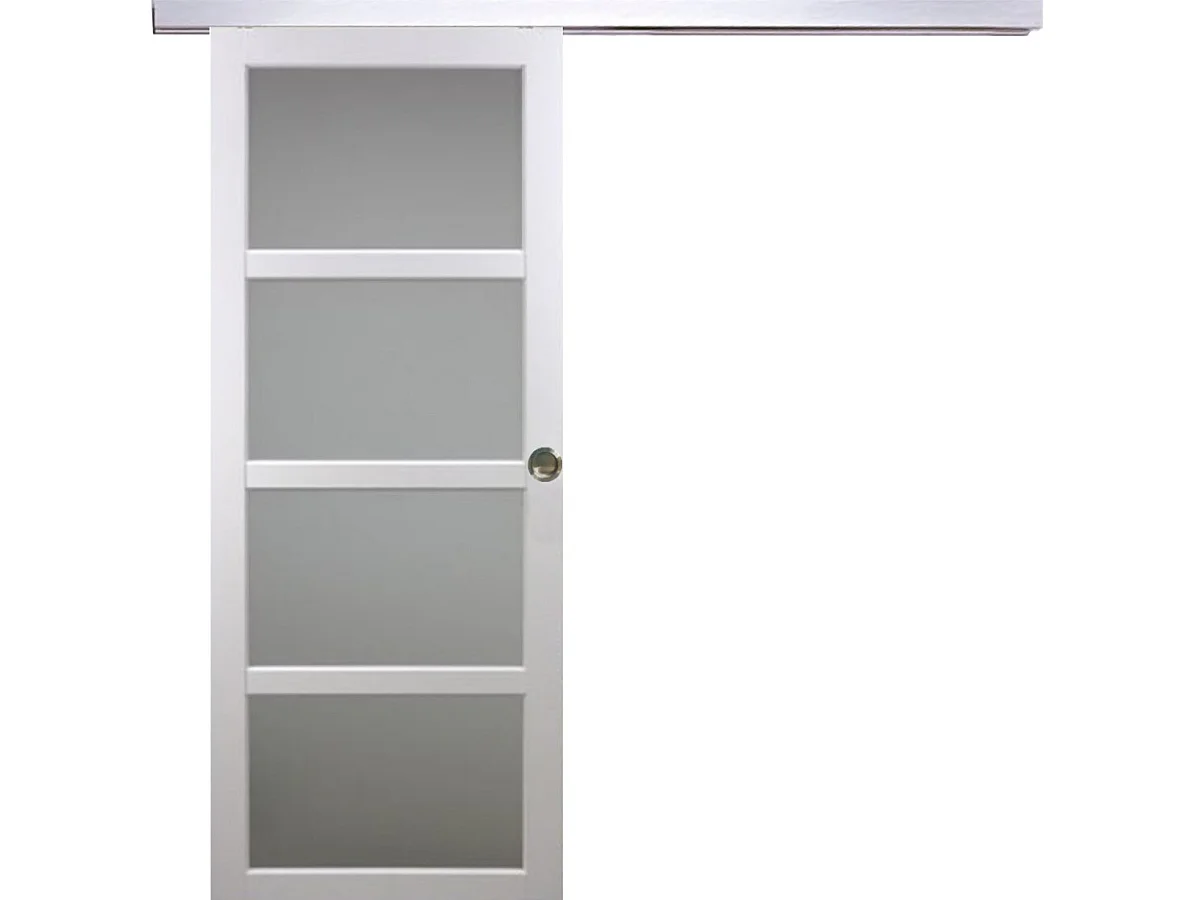 Porta scorrevole Tana bianca con vetro H204 x L83 cm, binario in alluminio, gusci GD MENUISERIES
