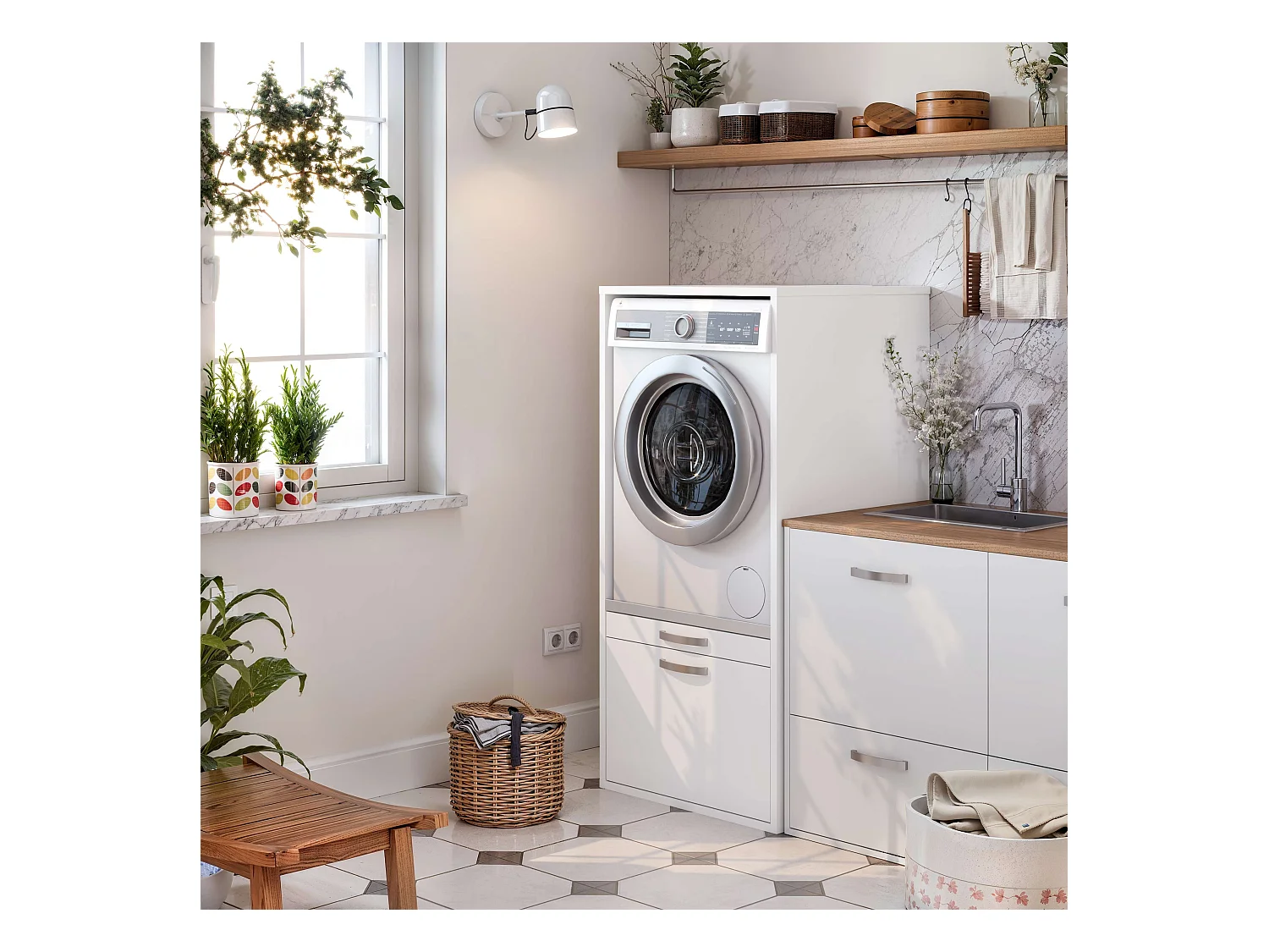 Meuble armoire pour machine à laver T-BATH 67,2x144cm blanc