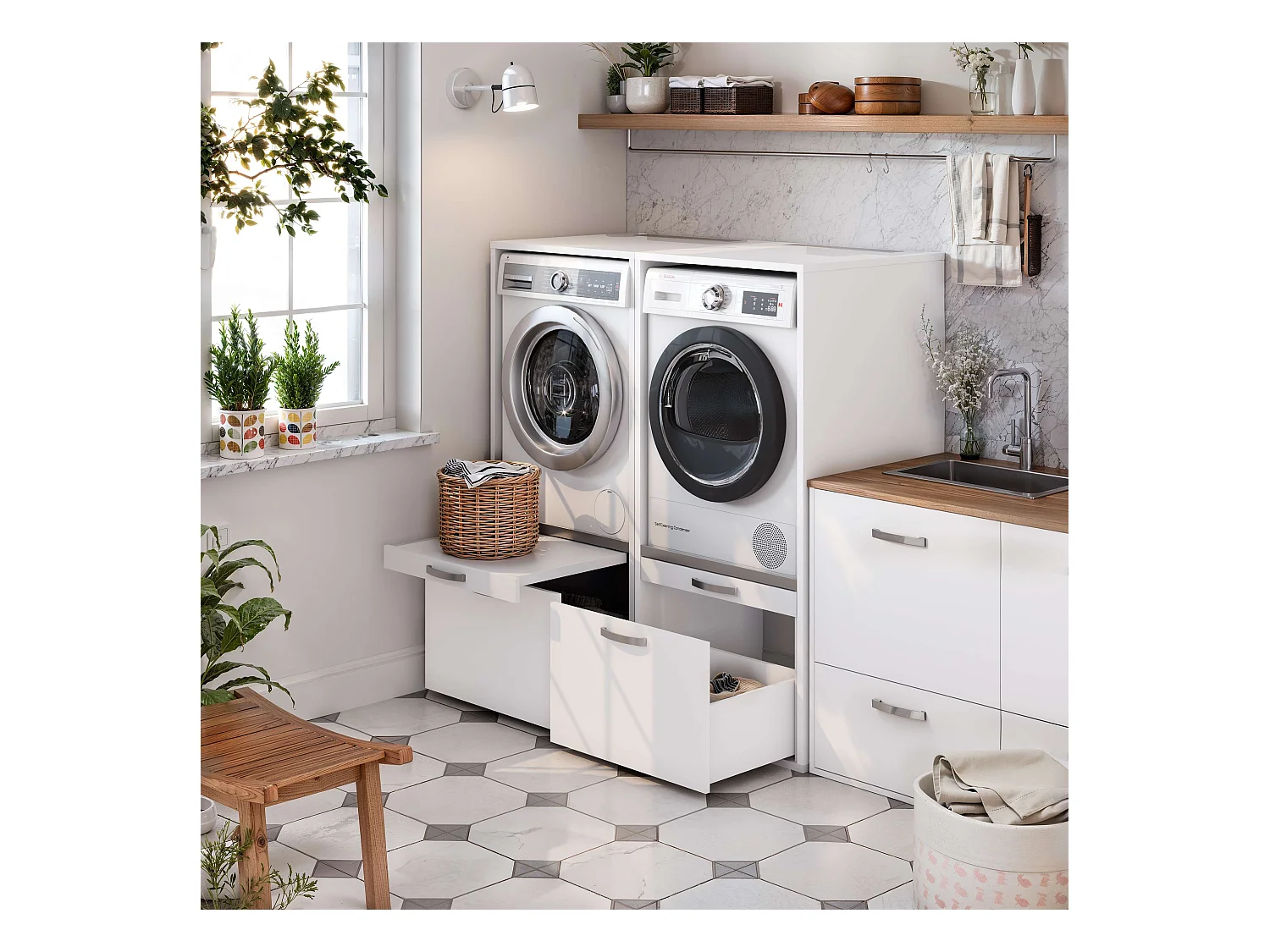 Meuble armoire pour machine à laver T-BATH 67,2x144cm blanc