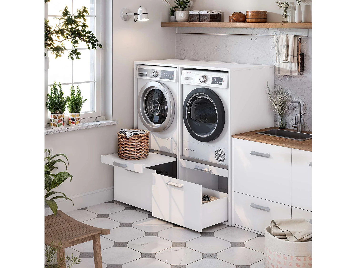 Meuble armoire pour machine à laver T-BATH 67,2x144cm blanc