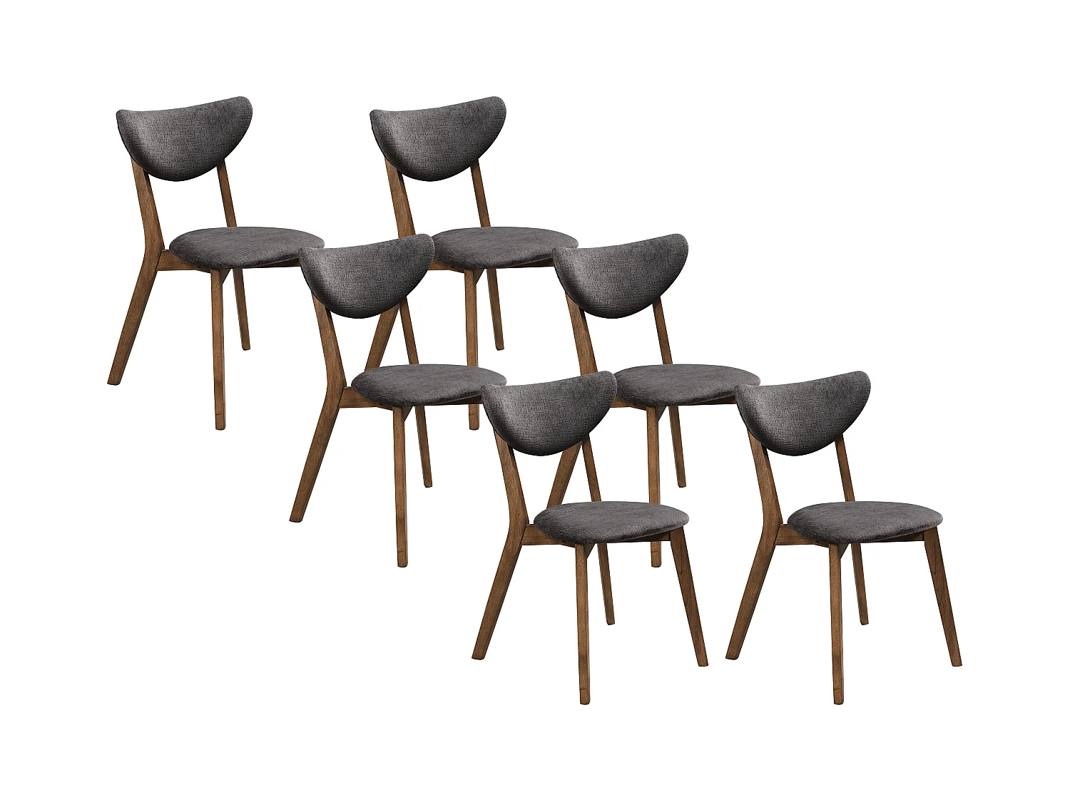Lot de 6  chaises en tissu texturé et bois d'hévéa naturel foncé - Anthracite - LISETTE