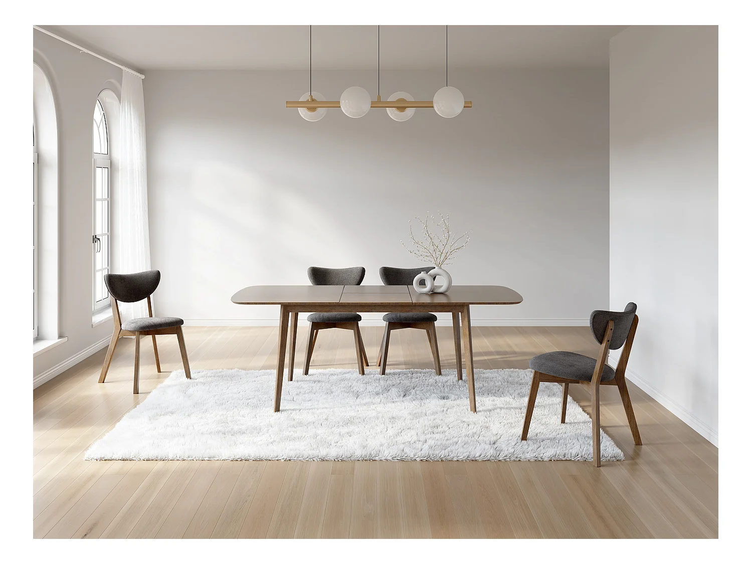 Lot de 6  chaises en tissu texturé et bois d'hévéa naturel foncé - Anthracite - LISETTE