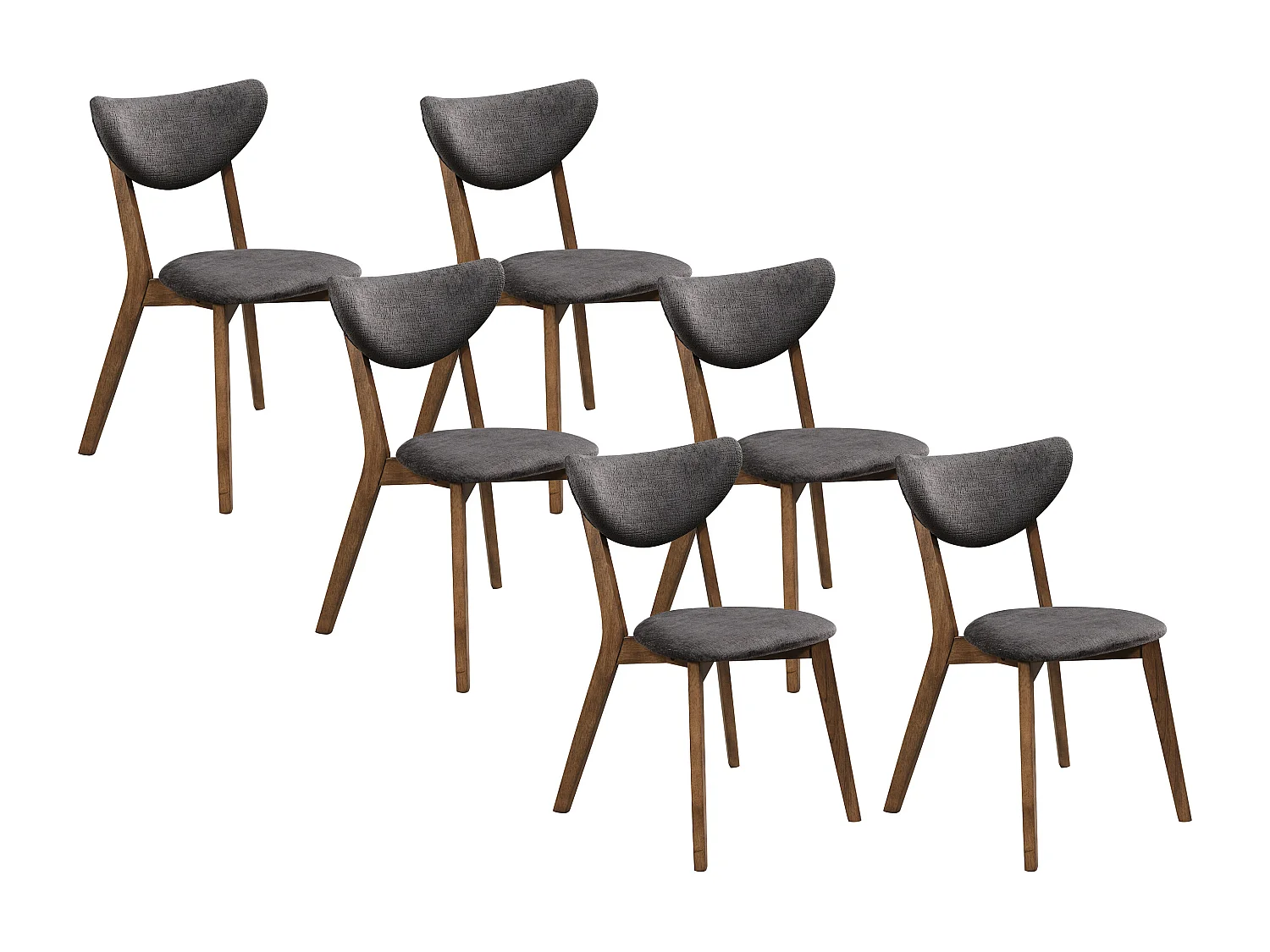 Lot de 6  chaises en tissu texturé et bois d'hévéa naturel foncé - Anthracite - LISETTE