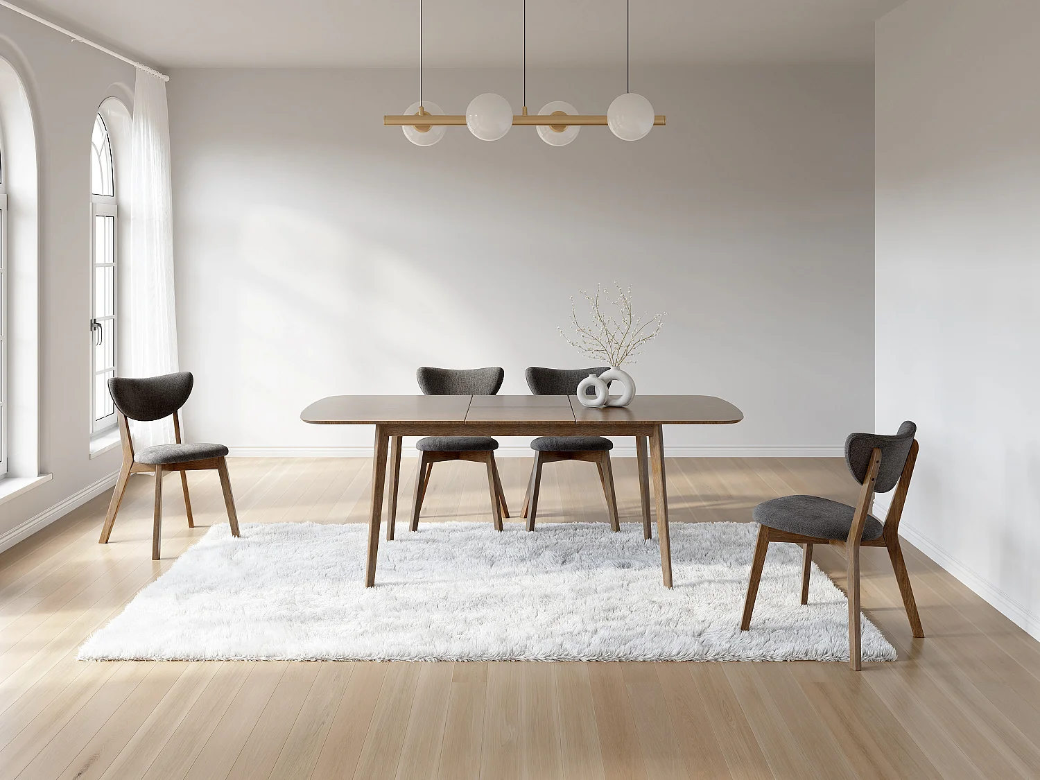 Lot de 6  chaises en tissu texturé et bois d'hévéa naturel foncé - Anthracite - LISETTE