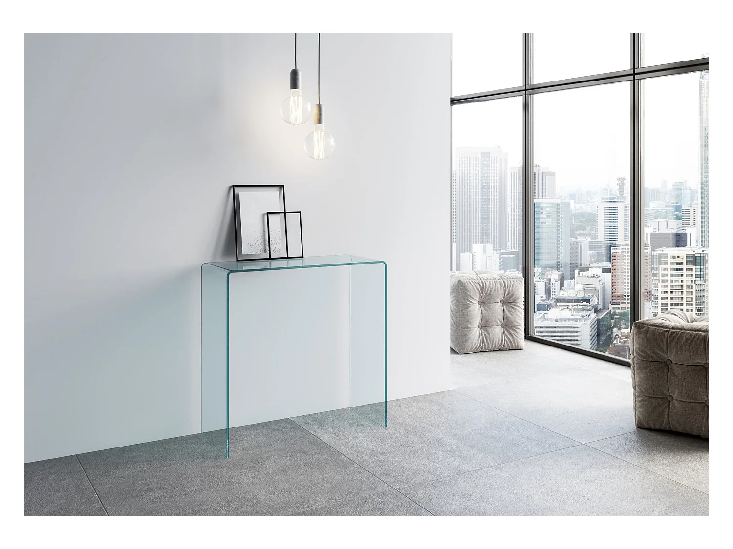 Smalle konsolentisch aus gebogenem glas 100x40x80 cm