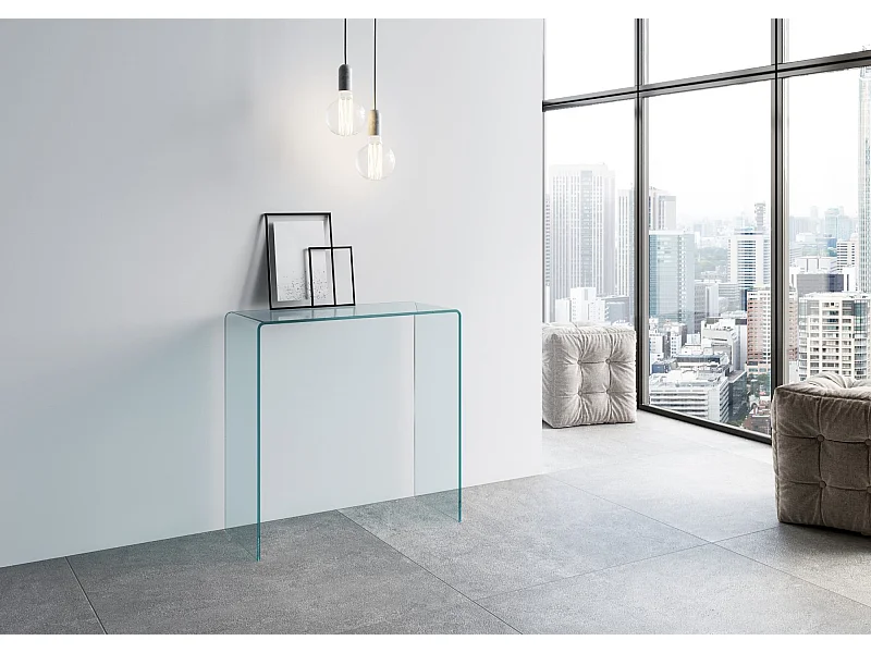 Smalle konsolentisch aus gebogenem glas 80x40x80 cm