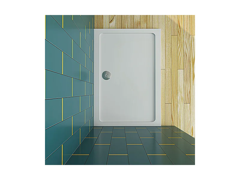 Aica 170x70x3cm witte douchebak, rechthoekige，gemaakt van een mengsel van natuursteen en hars, antislip, antibacterieel, met douchegoot rooster en afvoer