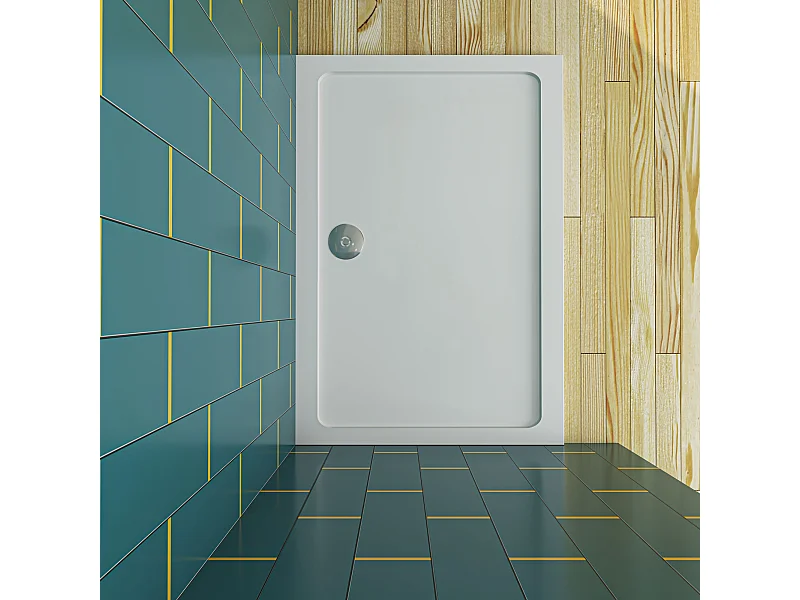 Aica 170x70x3cm witte douchebak, rechthoekige，gemaakt van een mengsel van natuursteen en hars, antislip, antibacterieel, met douchegoot rooster en afvoer