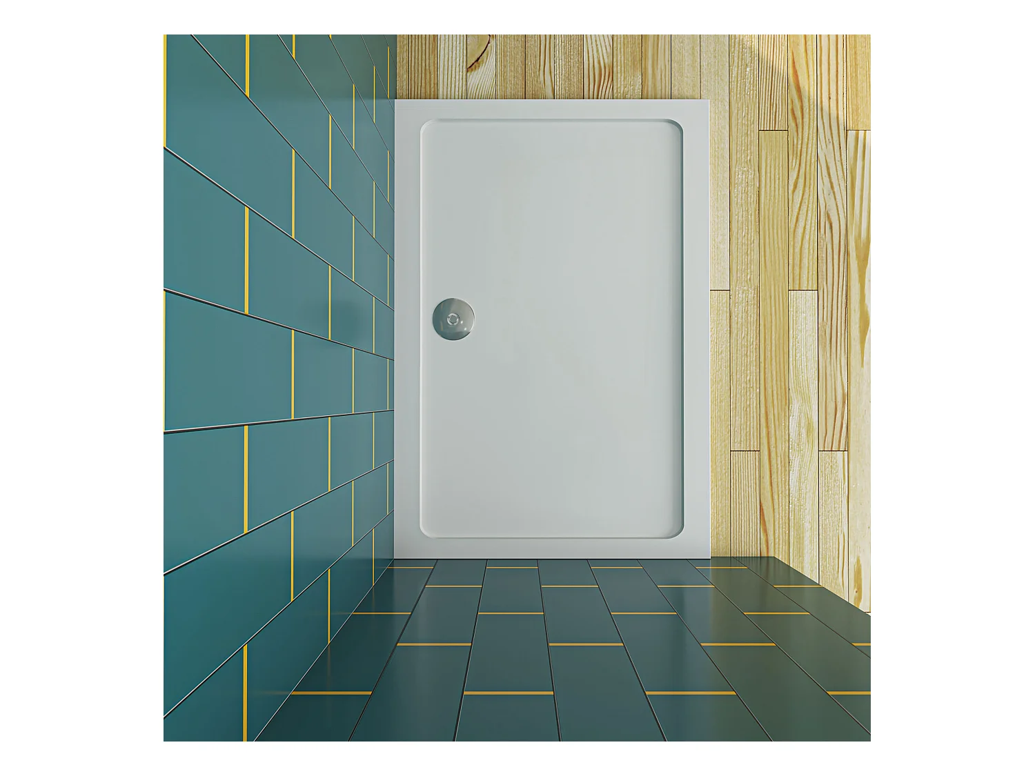 Aica 160x80x3cm witte douchebak, rechthoekige，gemaakt van een mengsel van natuursteen en hars, antislip, antibacterieel, met douchegoot rooster