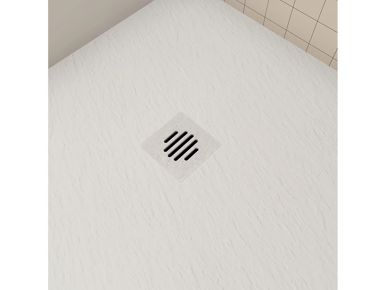 Aica 90x120x3cm witte douchebak (Slate leisteenlook), rechthoekige，gemaakt mengsel van natuursteen en hars antislip, antibacterieel, met Roestvrij Afvoerset