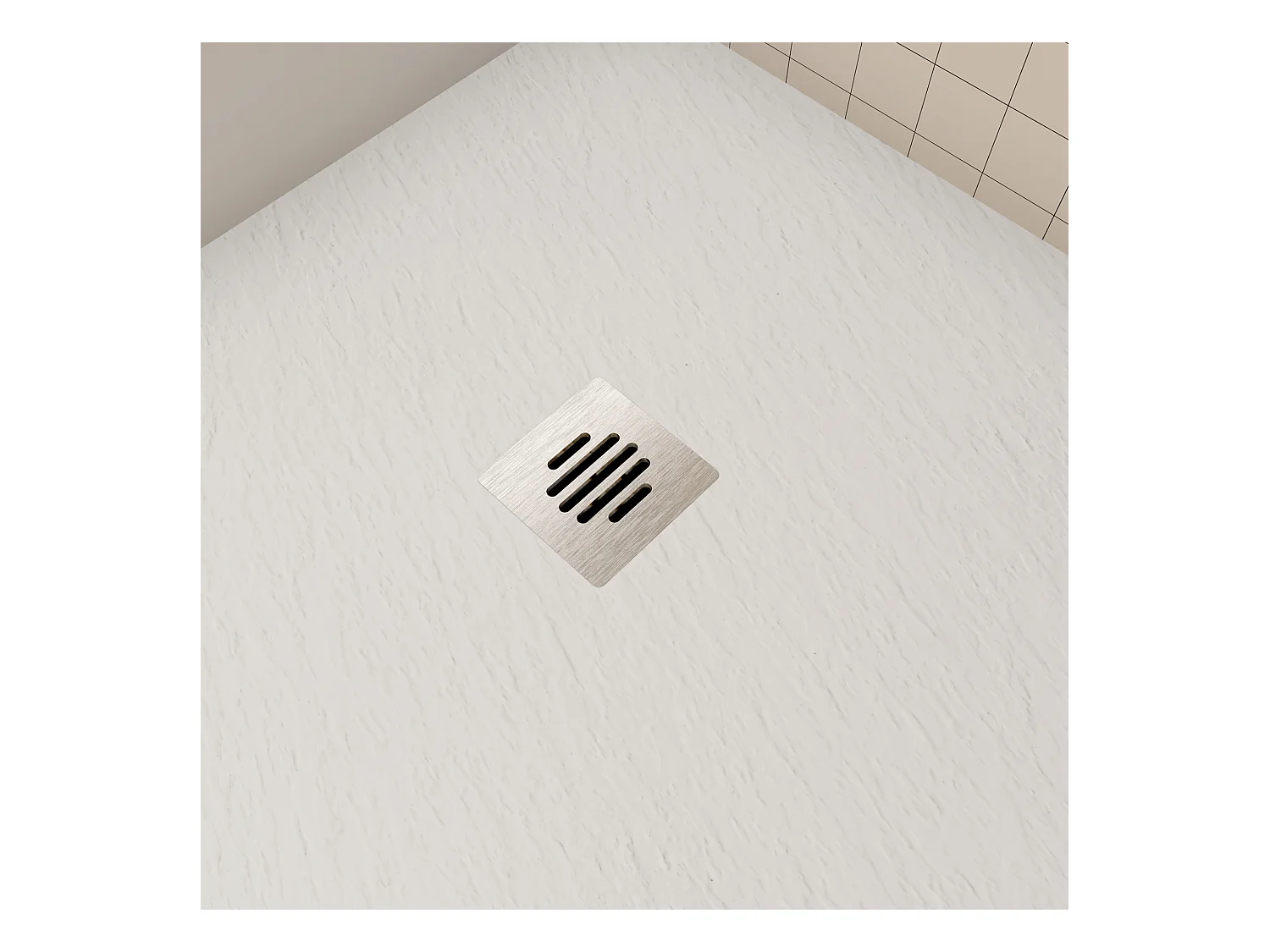 Aica 80x120x3cm witte douchebak (Slate leisteenlook), rechthoekige，gemaakt mengsel van natuursteen en hars antislip, antibacterieel, met Roestvrij Afvoerset