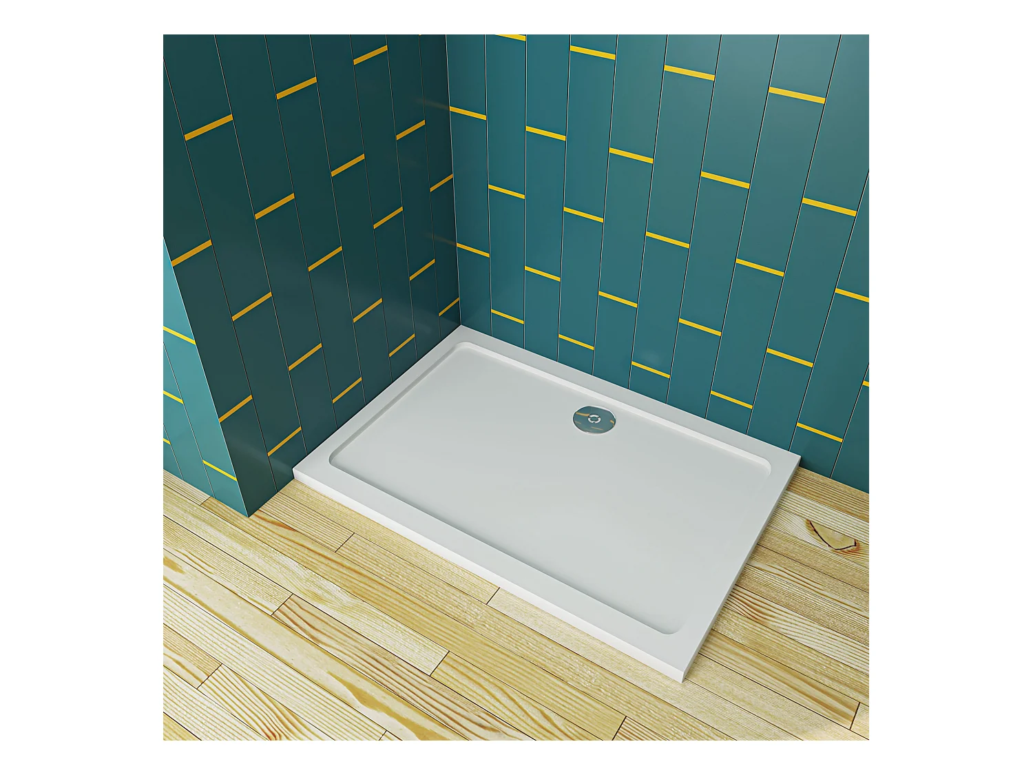 Aica 90x80x3cm witte douchebak, rechthoekige，gemaakt van een mengsel van natuursteen en hars, antislip, antibacterieel, met douchegoot rooster