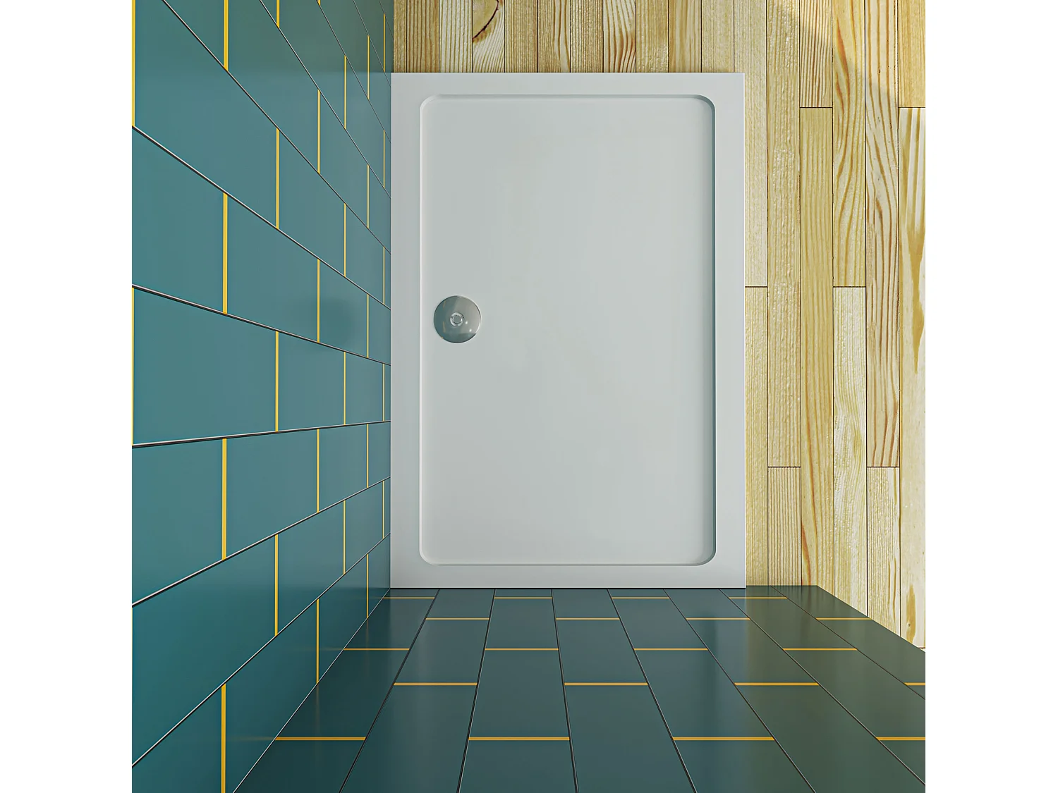 Aica 90x80x3cm witte douchebak, rechthoekige，gemaakt van een mengsel van natuursteen en hars, antislip, antibacterieel, met douchegoot rooster