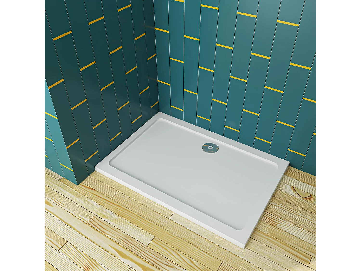 Aica 150x80x3cm witte douchebak, rechthoekige，gemaakt van een mengsel van natuursteen en hars, antislip, antibacterieel, met douchegoot rooster