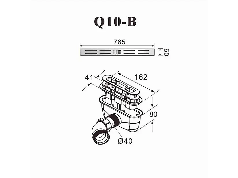 Aica 80x160x3cm zwart douchebak, rechthoek，gemaakt van een mengsel van natuursteen en hars, antislip, antibacterieel, met douchegoot rooster