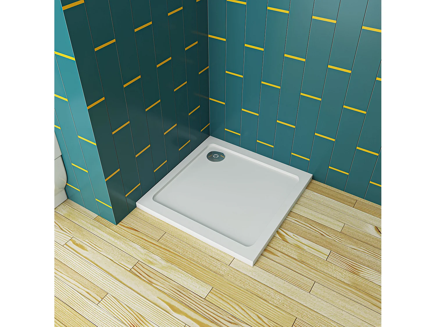 Aica 76x76x3cm witte douchebak, vierkant，gemaakt van een mengsel van natuursteen en hars, antislip, antibacterieel, met douchegoot rooster en afvoer