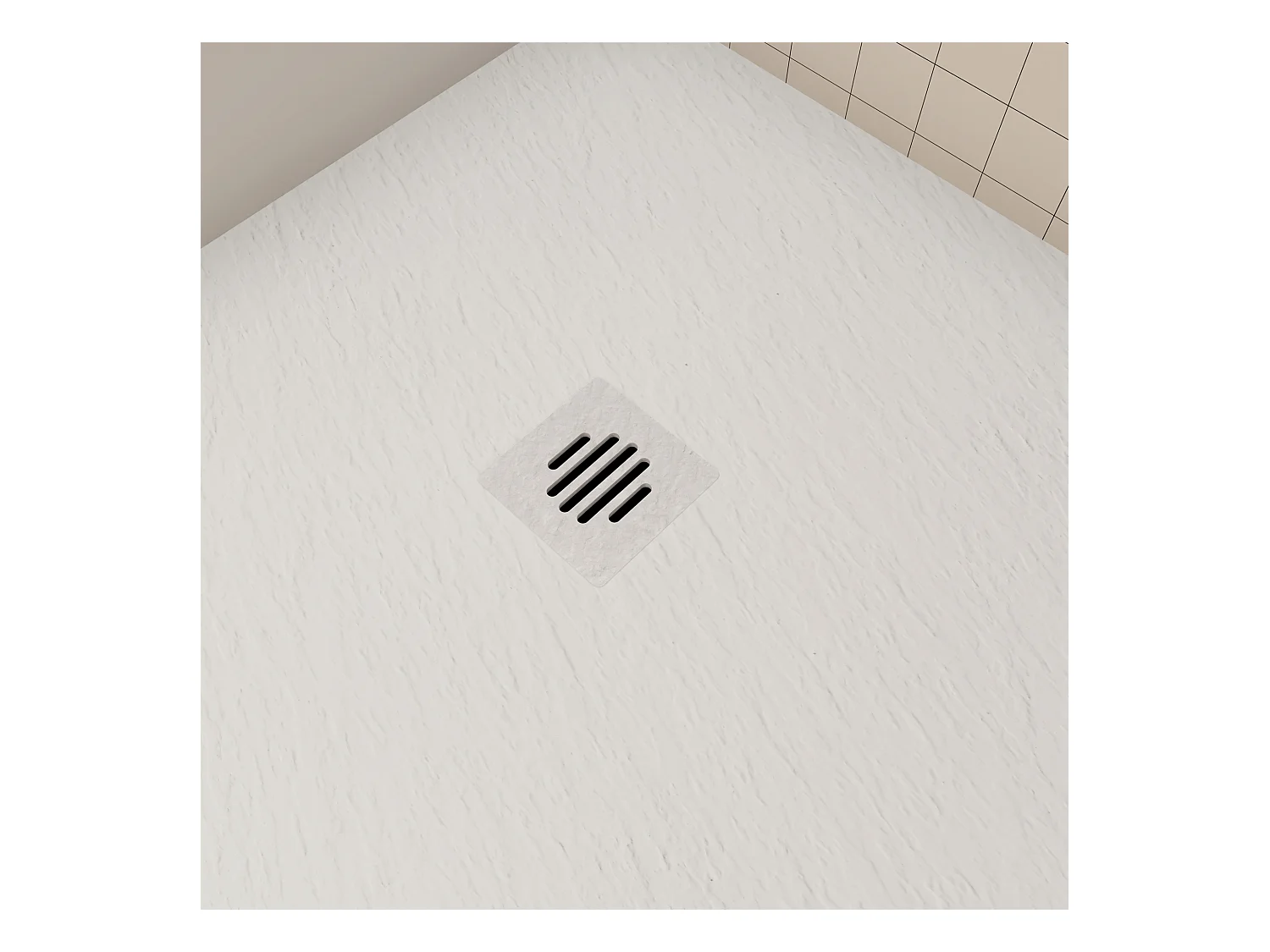 Aica 90x120x3cm witte douchebak (Slate leisteenlook), rechthoekige，gemaakt mengsel van natuursteen en hars, antislip, antibacterieel, met plastic Afvoerset