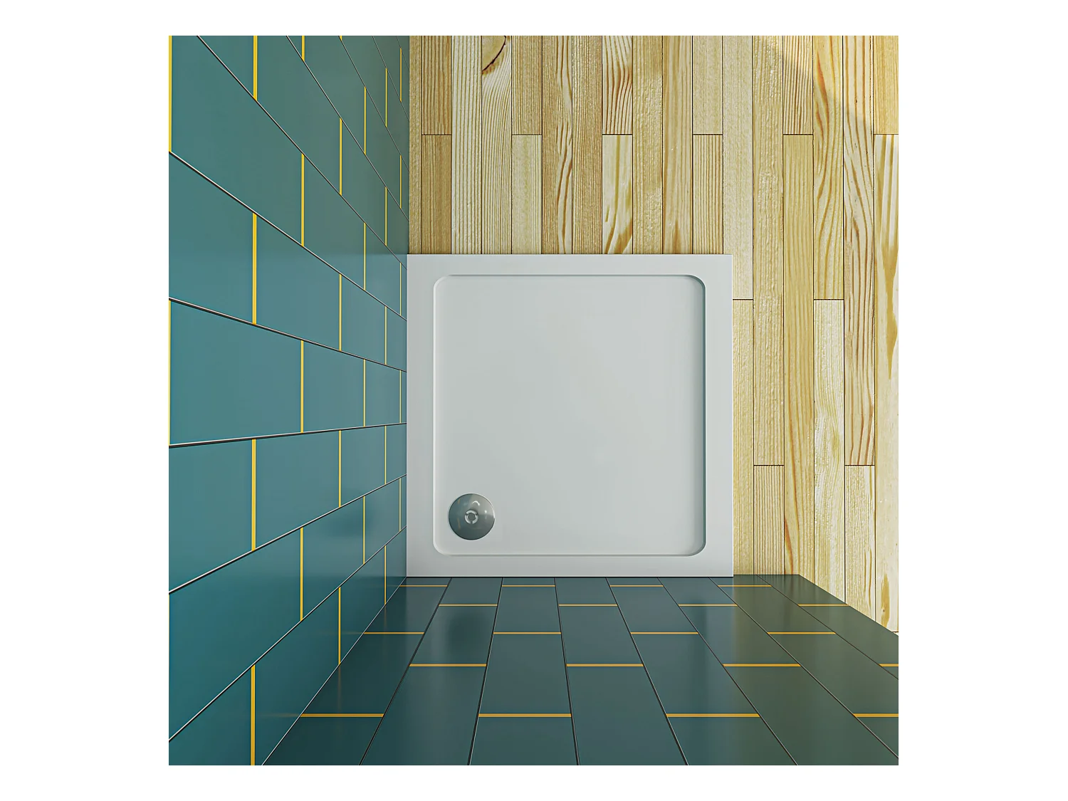 Aica 80x80x3cm witte douchebak, vierkant，gemaakt van een mengsel van natuursteen en hars, antislip, antibacterieel, met douchegoot rooster en afvoer