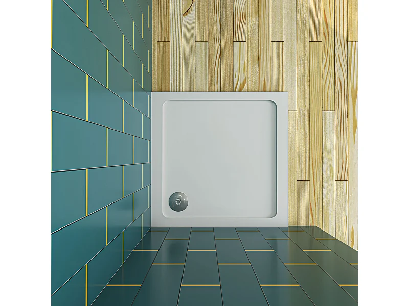 Aica 80x80x3cm witte douchebak, vierkant，gemaakt van een mengsel van natuursteen en hars, antislip, antibacterieel, met douchegoot rooster en afvoer