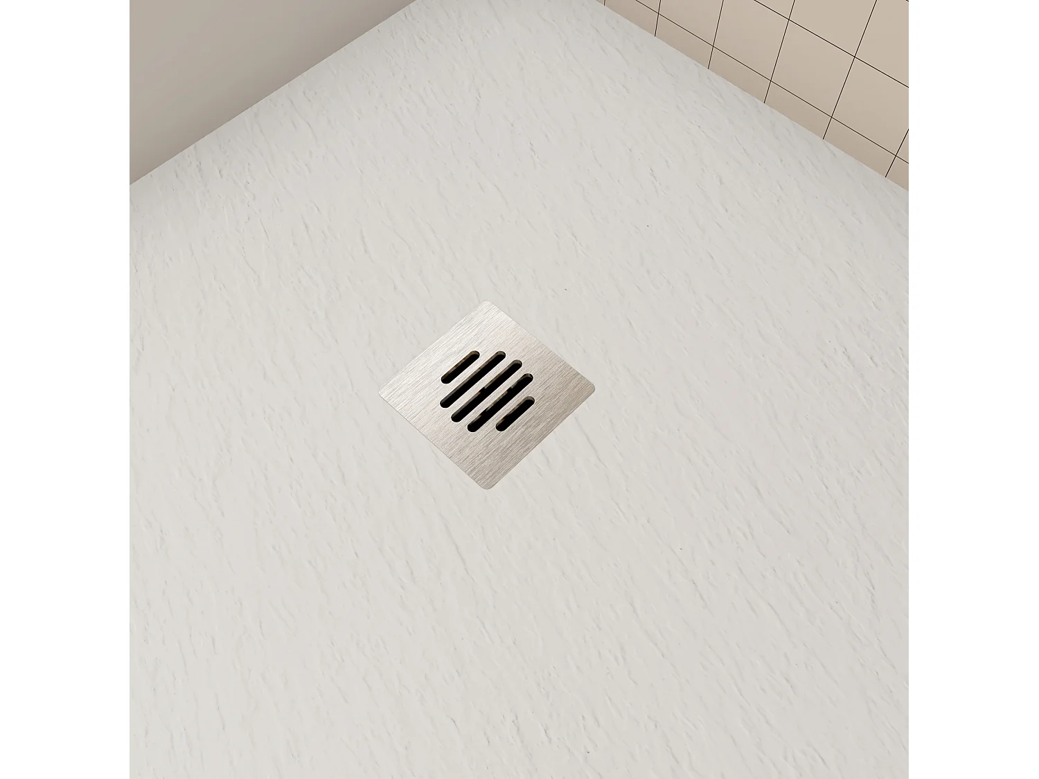 Aica 80x80x3cm witte douchebak (Slate leisteenlook), vierkant，gemaakt mengsel van natuursteen en hars, antislip, antibacterieel, met Roestvrij Afvoerset