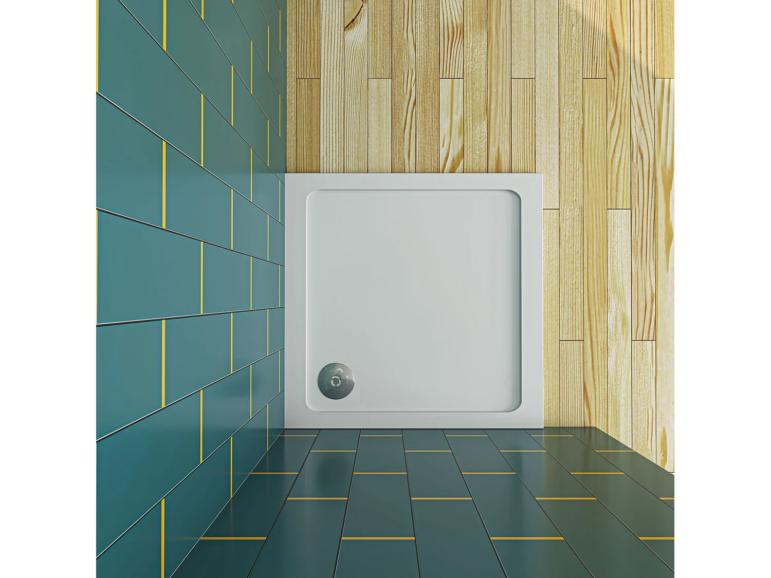 Aica 90x90x3cm witte douchebak, vierkant，gemaakt van een mengsel van natuursteen en hars, antislip, antibacterieel, met douchegoot rooster