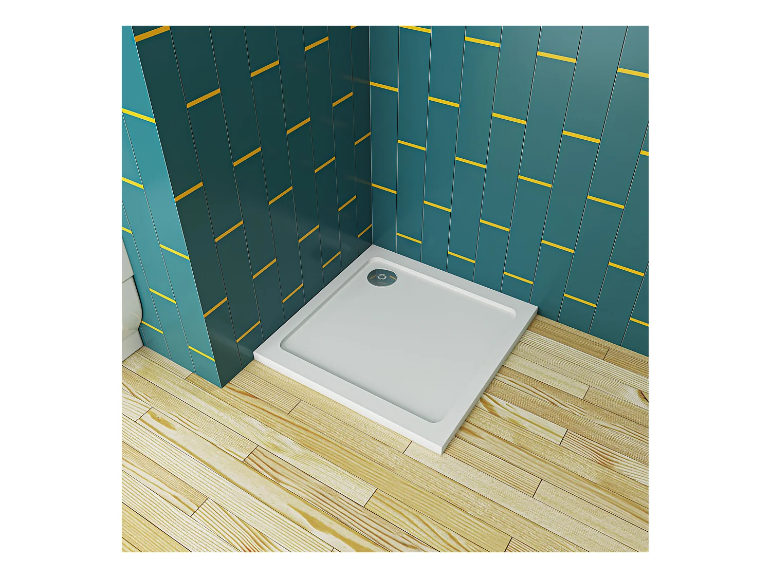 Aica 90x90x3cm witte douchebak, vierkant，gemaakt van een mengsel van natuursteen en hars, antislip, antibacterieel, met douchegoot rooster en afvoer