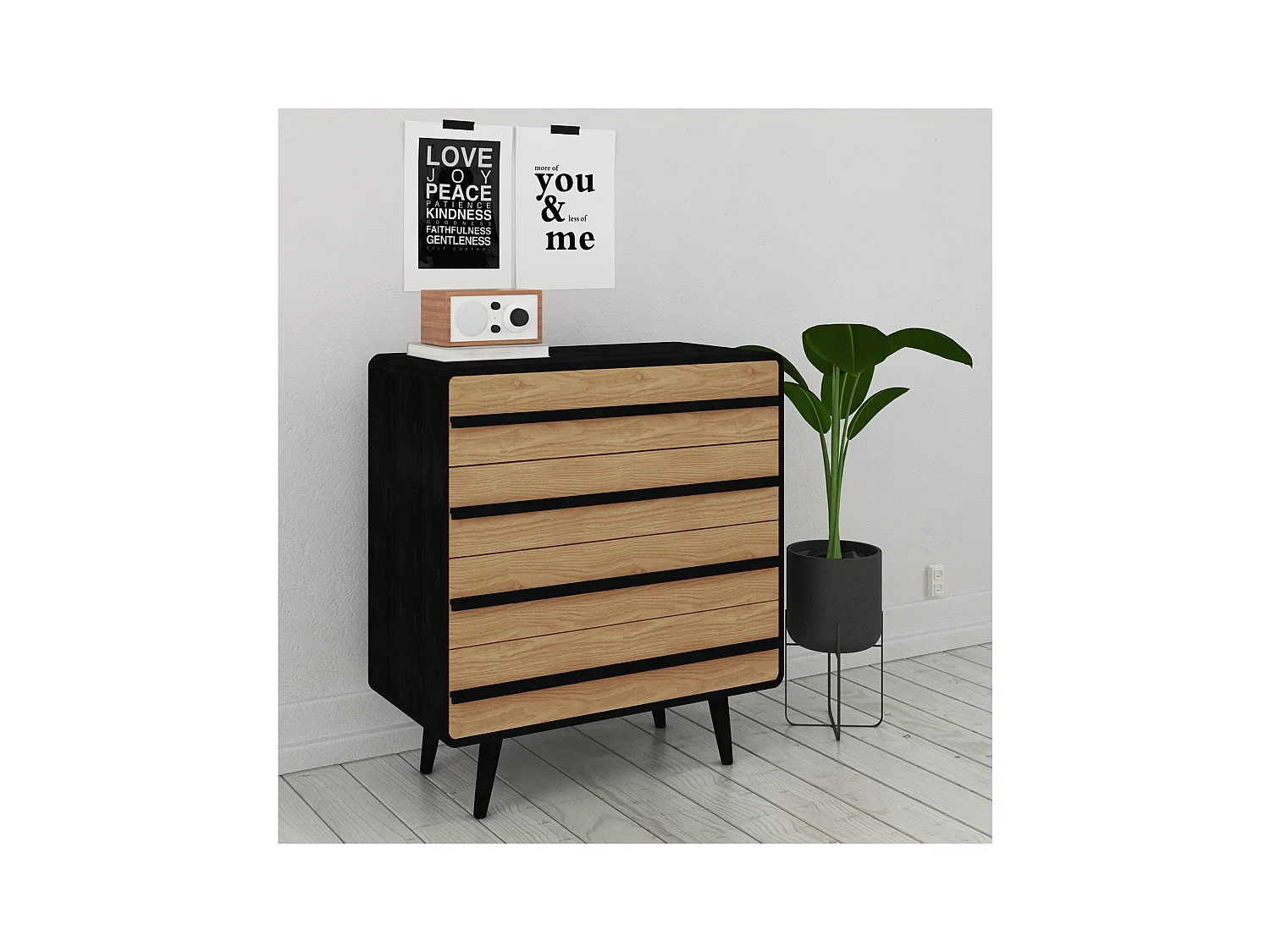 Chantal | Commode à 4 tiroirs en aggloméré nature et noir