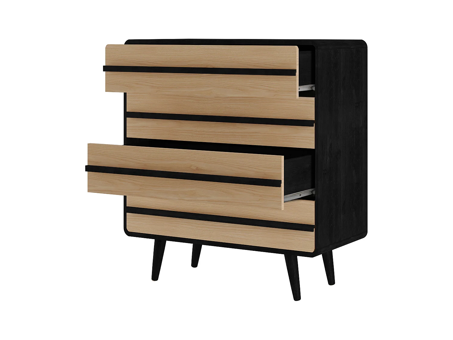 Chantal | Commode à 4 tiroirs en aggloméré nature et noir