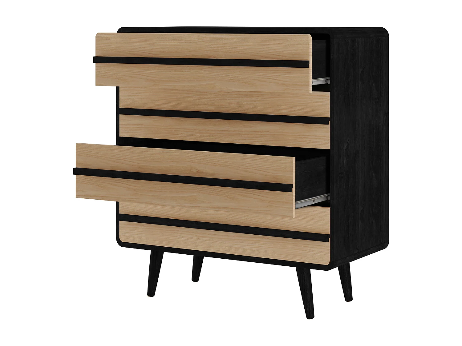 Chantal | Commode à 4 tiroirs en aggloméré nature et noir