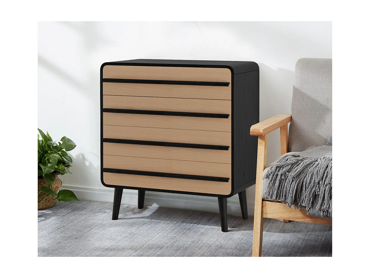 Chantal | Commode à 4 tiroirs en aggloméré nature et noir