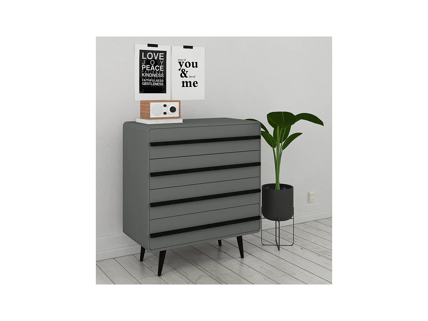 Chantal | Commode 4 tiroirs en aggloméré gris et noir