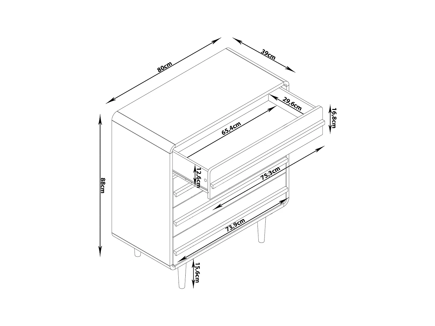 Chantal | Commode 4 tiroirs en aggloméré gris et noir