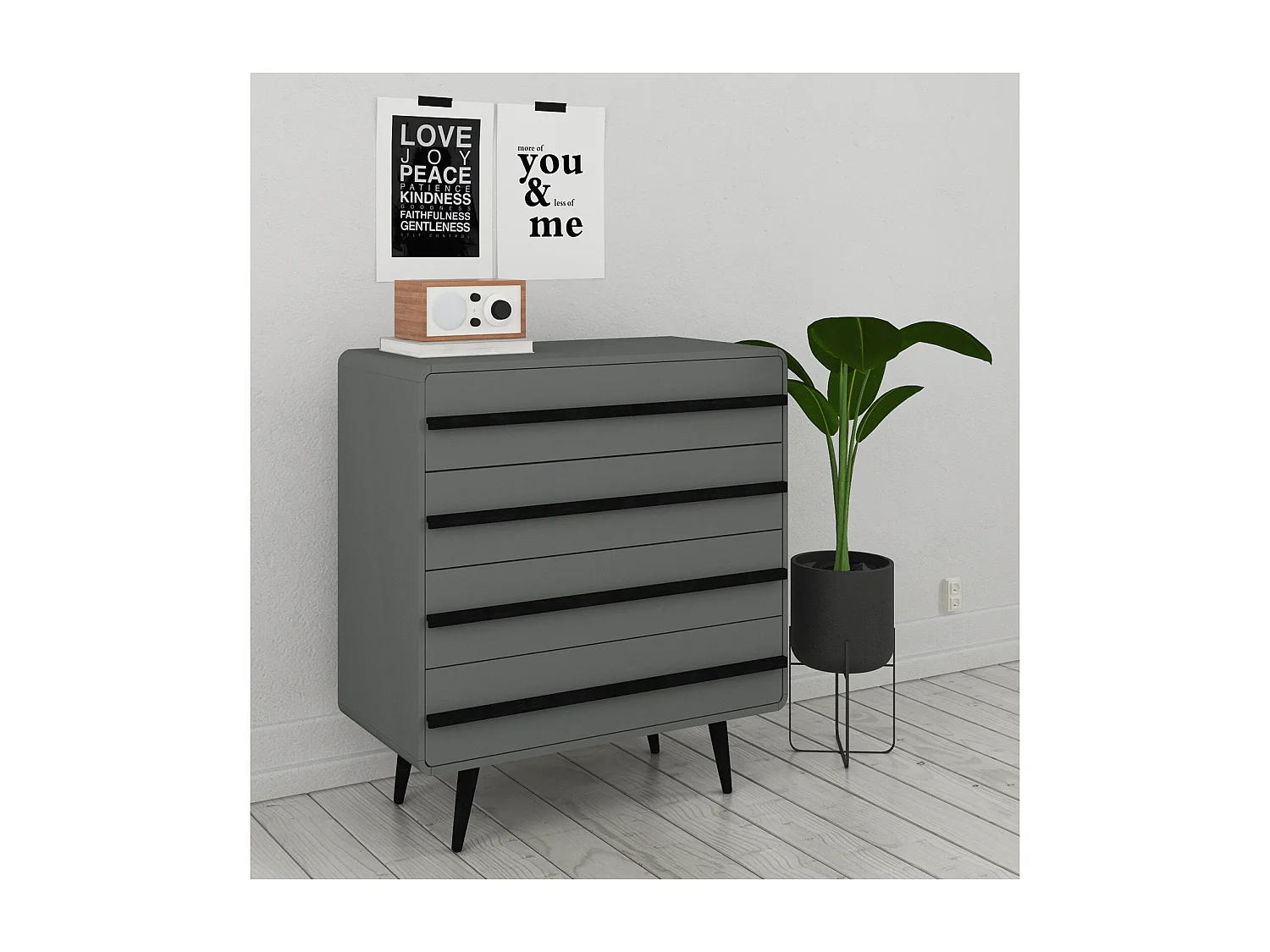 Chantal | Commode 4 tiroirs en aggloméré gris et noir