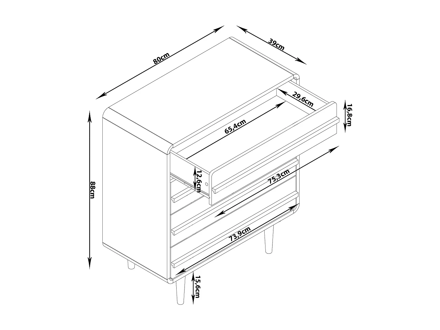 Chantal | Commode 4 tiroirs en aggloméré gris et noir