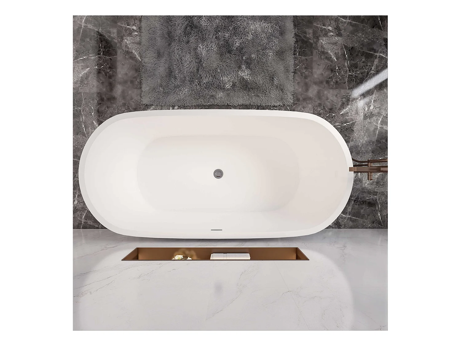 AICA L:170xB:80xH:58 cm  Vrijstaand Bad Ovaal in mat wit acryl, met overloop en afvoer